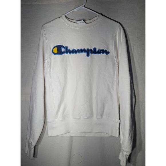 Champion reverse weave Blue And Yellow Logo sweatshirt XS - Picture 1 of 3